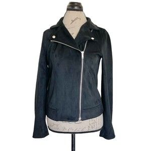 Old Navy Womens Jacket Size XS Black Zipper Faux Suede Moto Bikercore Edgy Punk